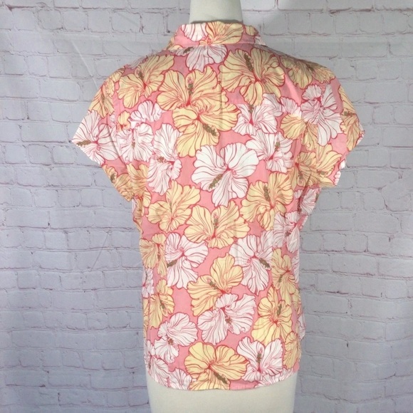 IZOD Floral Button Down Short Sleeve Top - Size PXL - Picture 5 of 7